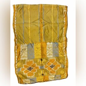 Vera Yellow and Gray Patterned Vintage Silk Scarf